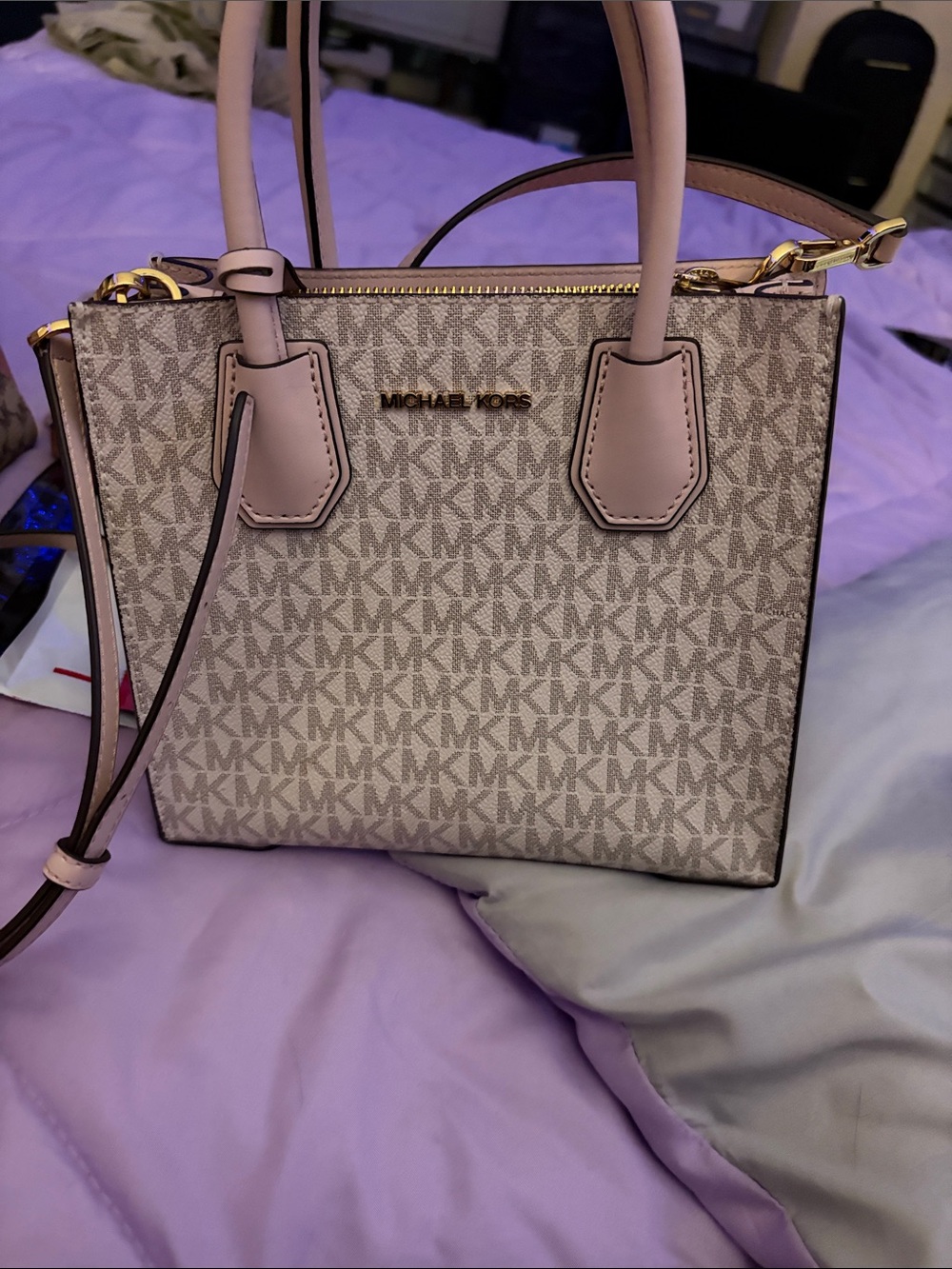 Michael Kors Pink and Beige Signature Satchel